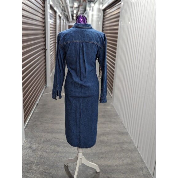 Vintage 90s Style Blue Button Down Denim Long Sleeve Midi Dress Coastal Cowgirl - Picture 2 of 7